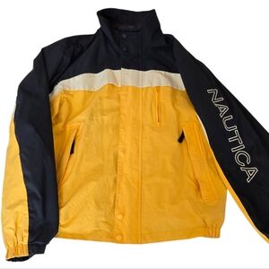 Nautica vintage reversible mens large yellow blue block color sailing jacket